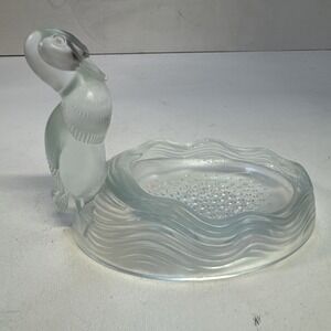 HOLOPHANE Satin Frosted Duck Soap Trinket Jewelry Dish Ashtray Art Glass READ